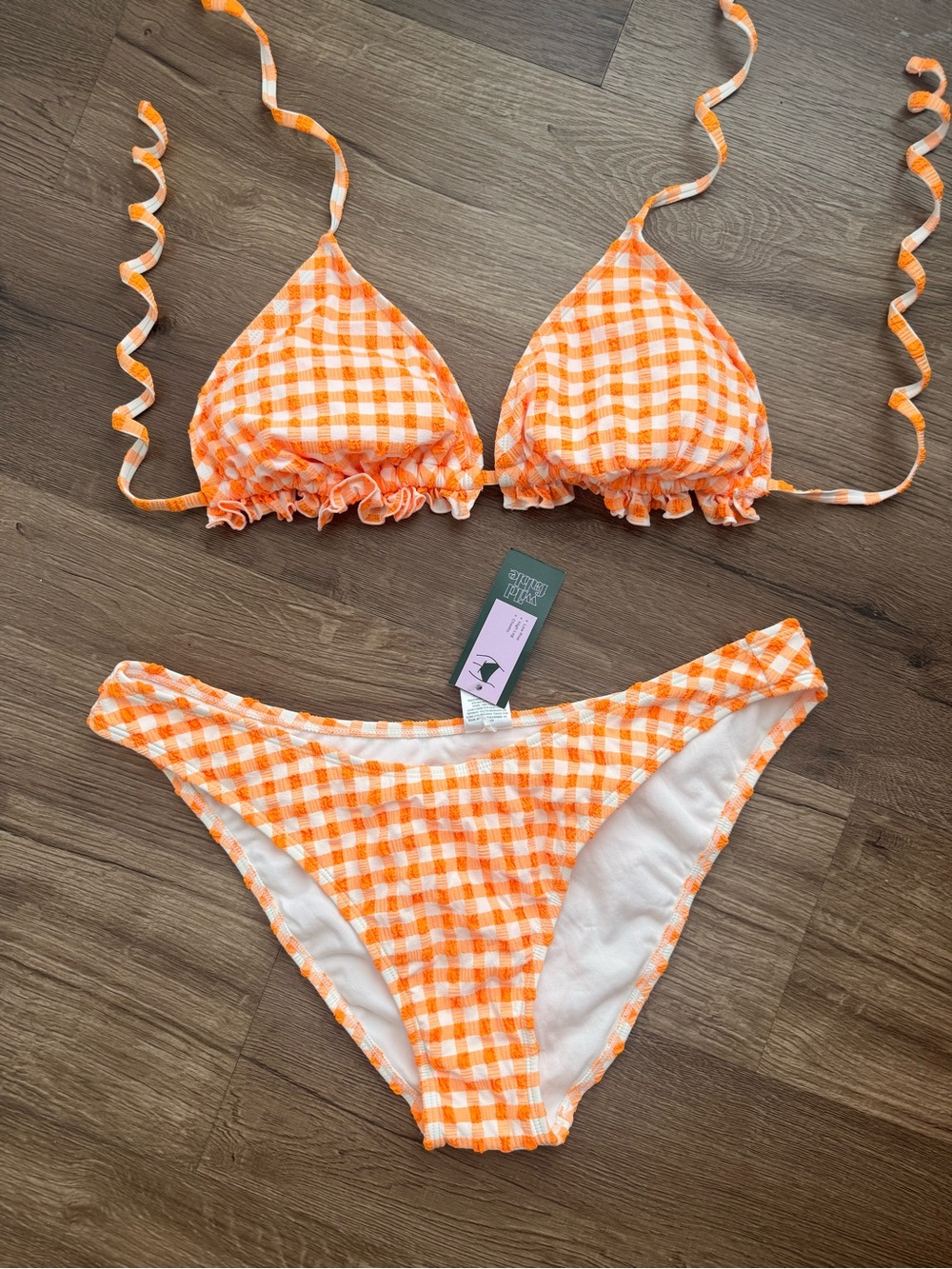 Wild Fable Orange Gingham Textured Bikini Set